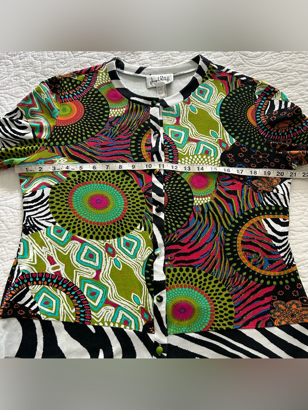 Joseph Ribkoff Womens 16 Button Up Top Blouse Colorful Mixed Print 3/4 Sleeve - Picture 5 of 6